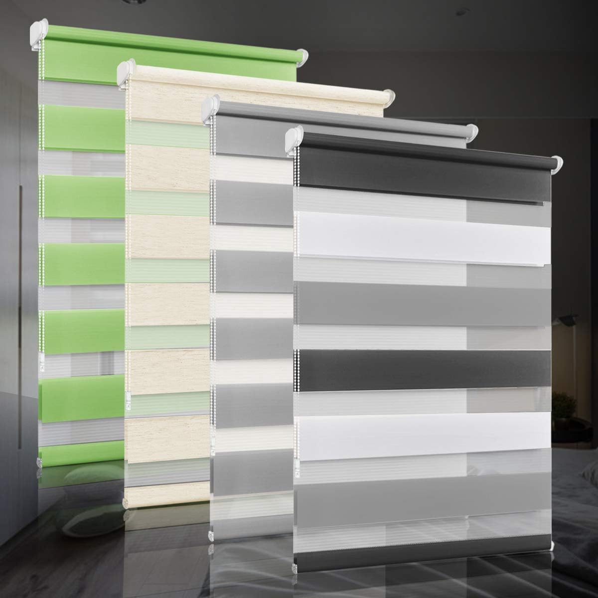 Doppelrollo klemmfix ohne Bohren Duo Rollos für Fenster mit Klemmträger, Weiß Grau Anthrazit B35 x H120cm (Stoffbreite 35cm), Fensterrollo lichtdurchlässig & verdunkelnd Wandmontage Sichtschutz