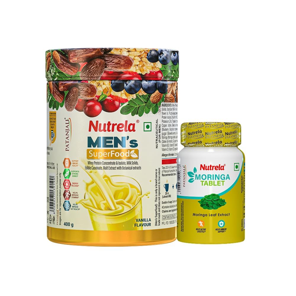 Nutrela Sports Men's SuperFood (Vanilla Flavour, 400g) and Moringa Tablets (60 Tablets) Combo Pack-picture-11