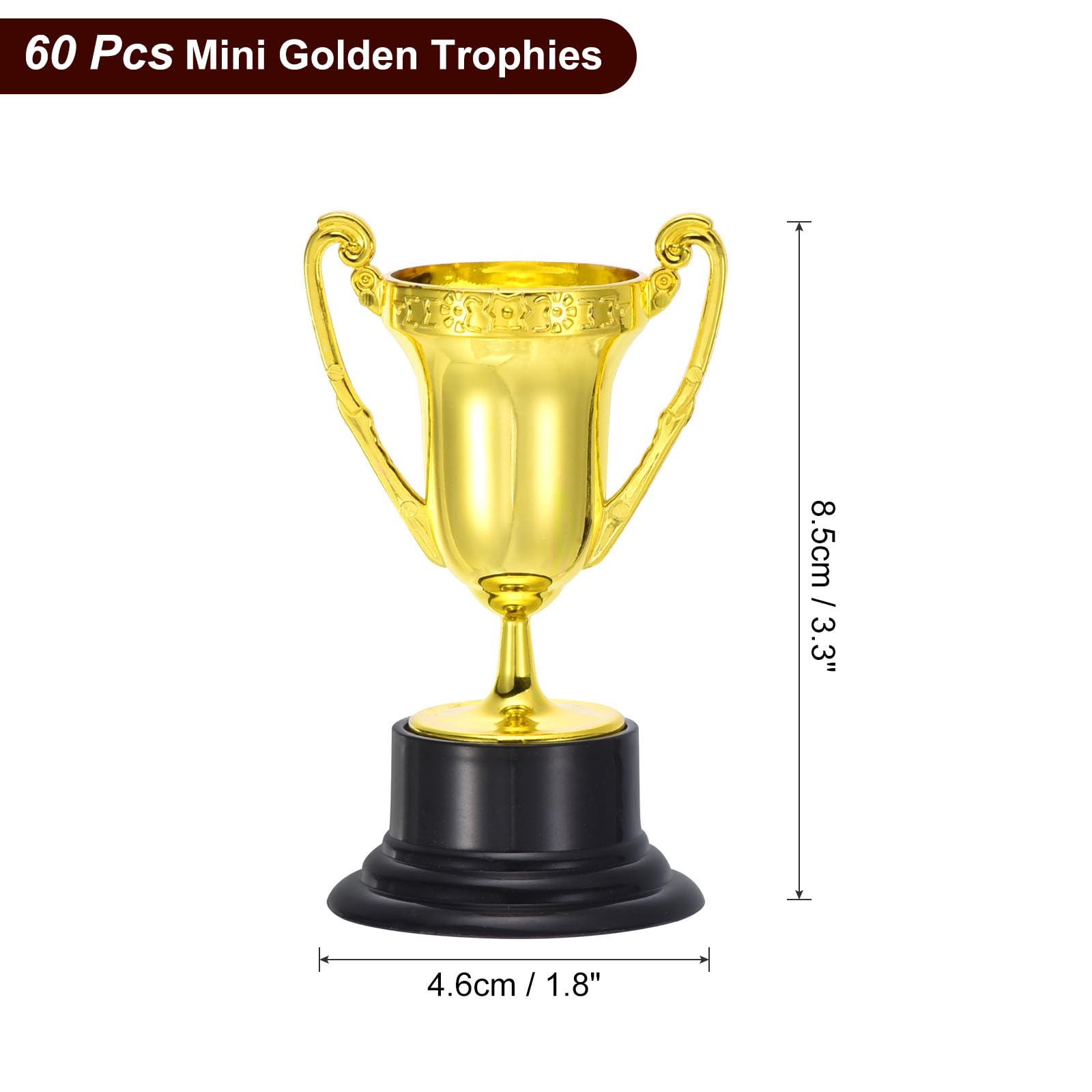 PATIKIL Paquete de 60 Mini Trofeos de Plástico Dorados de 3.3 Pulgadas Copa de Trofeo Pequeña Premio Al Primer Lugar Trofeos para Deportes Torneos de Fútbol Competencia Fiesta