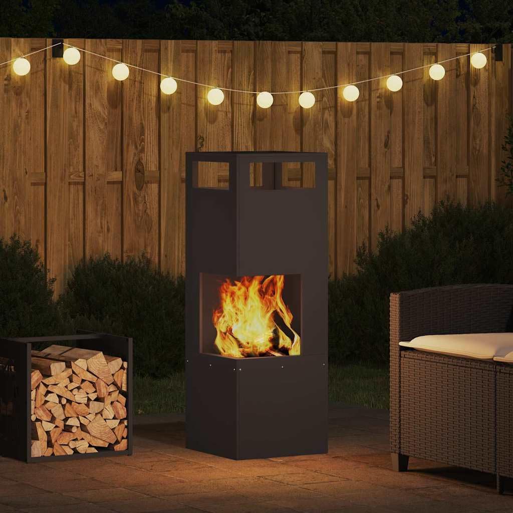 vidaXL Focolare Nero 35 x 35 x 100 cm Acciaio, Giardino e terrazza, Moderno braciere Rettangolare, Portatile e Robusto per Incontri, Resistente alla ruggine