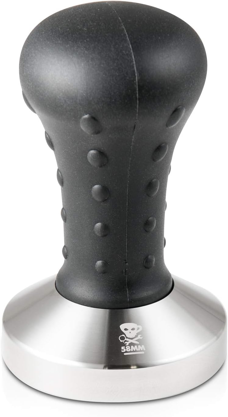 Espresso Parts Barista Basics 58 mm Flat Bottom Coffee Tamper - Black Silicone Grip Stainless Steel