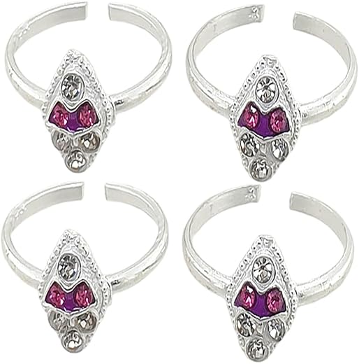 Sahiba Gems Silver Beautiful Designer Sparkling Color Zircon Toe Rings Bichhiya | 4 Pieces Set For Women I Light Weight