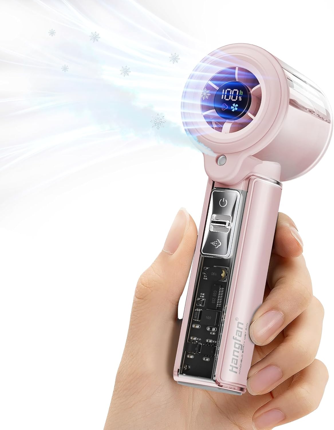 portable spray handheld fan [19H maximum cooling time], 3000mAh USB rechargeable spray fan, 100 gear adjustable, mini fan, suitable for travel/shopping/makeup - summer female gift - Pink
