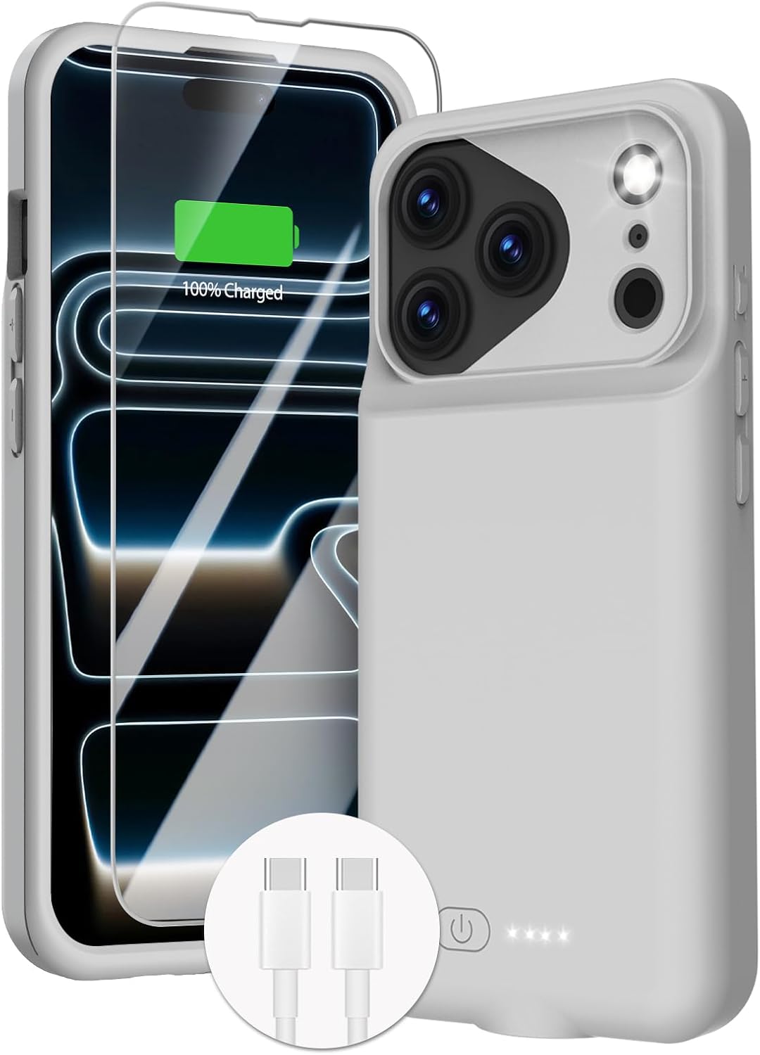 GIN FOXI Battery Case for iPhone 17 Pro, Charging Case Charger 8500mAh Ultra-Slim Lightweight Powerful Battery Pack 15W Fast Rechargeable Anti-Fall TPU Juice Box for 17 Pro (6.3") Grey