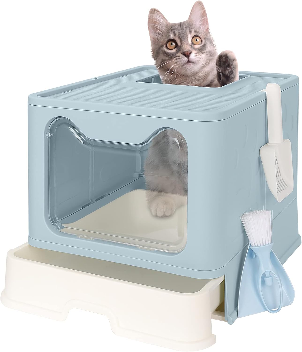 6-Hook Bird Feeding Station, New Style Steel Multi-Feeder Kit Stand/Large Foldable Cat Litter Box with Lid Cat Potty,Enclosed Cat…