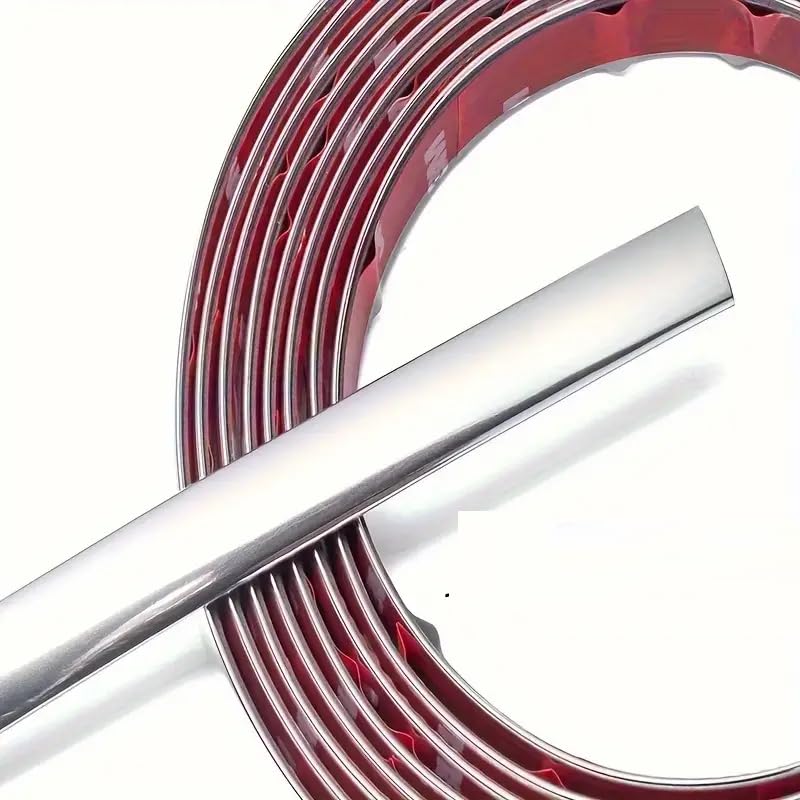Tira Adhesiva Decorativa cromada, Embellecedor Cromado para Coche, Tira Adhesiva para moldura Coche, Flexible, Acabado Cromado, 15 mm Ancho de Tira x 5 Metros de Largo