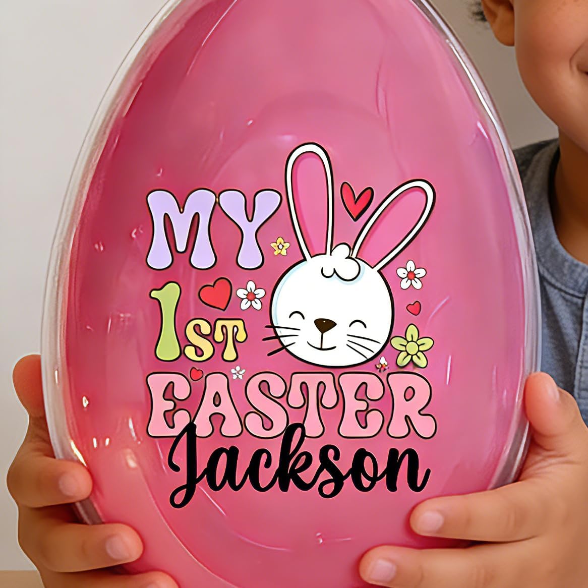 Artsadd Personalized Easter Egg Jumbo Easter Egg Easter Basket Stuffer My First Easter Gift Large 5.3 inch Easter Egg Fillable Custom Egg