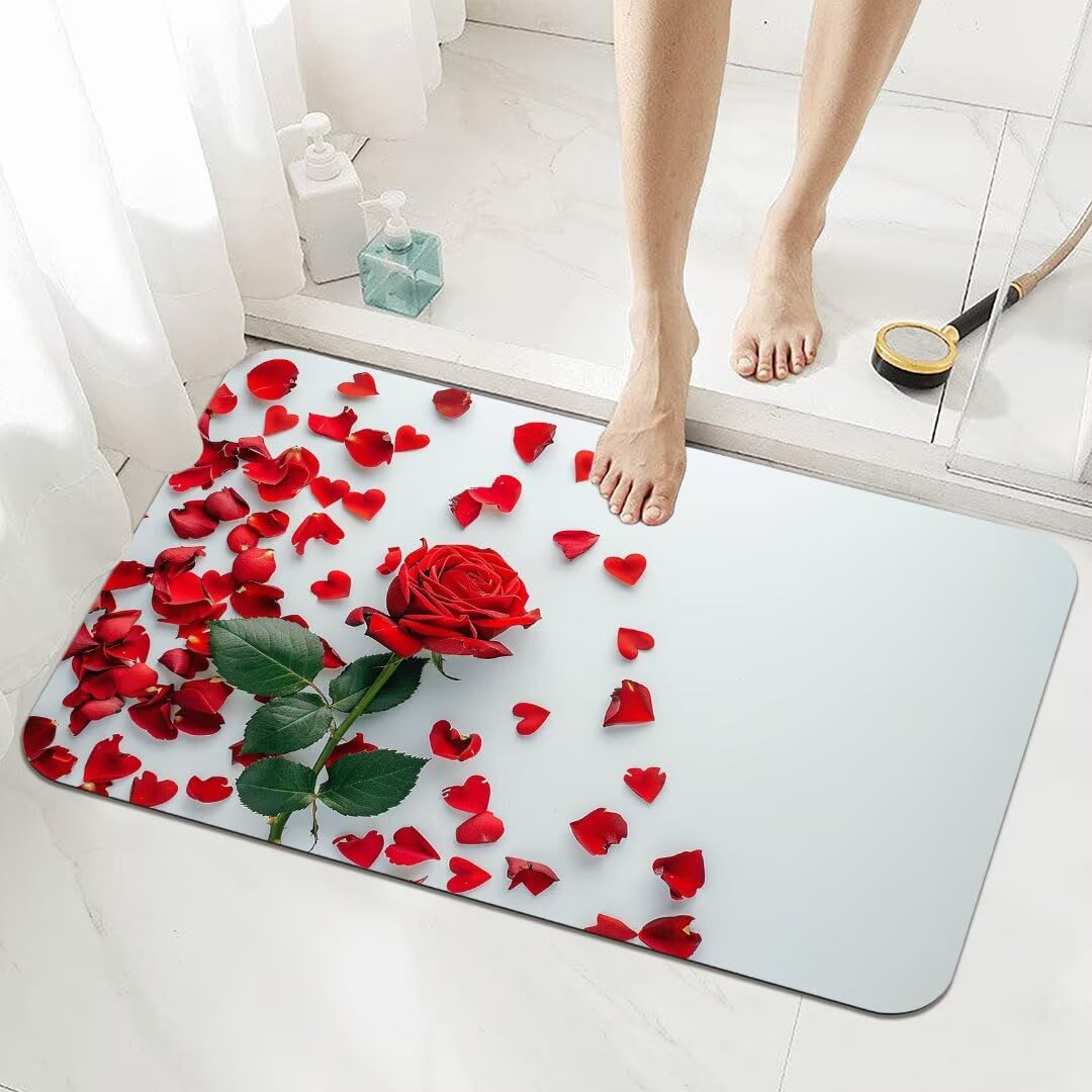 Badezimmerteppich Groß Schnelltrocknend Badteppich 160x230cm Rutschfester Badematte Red Absorbierender Duschvorleger Waschbar Badvorleger Dünn Bath Bathroom Mat Fußmatten Toilette Badewanne 5-918