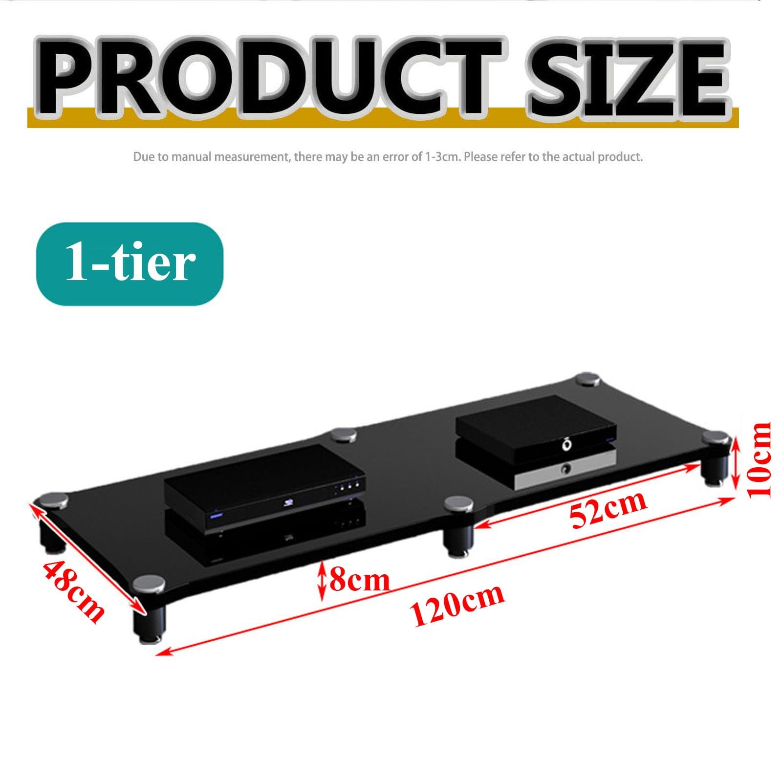 Étagère d'angle moderne à 1 niveau pour matériel audio et vidéo Finition noire élégante et durable