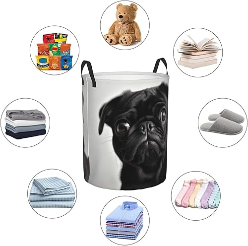 Miniatura 6 de Cute Black Pug Dog print Circular Hamper Waterproof Storage Bin Organizer Basket Laundry Hamper With Handles For Clothes Toys Medium