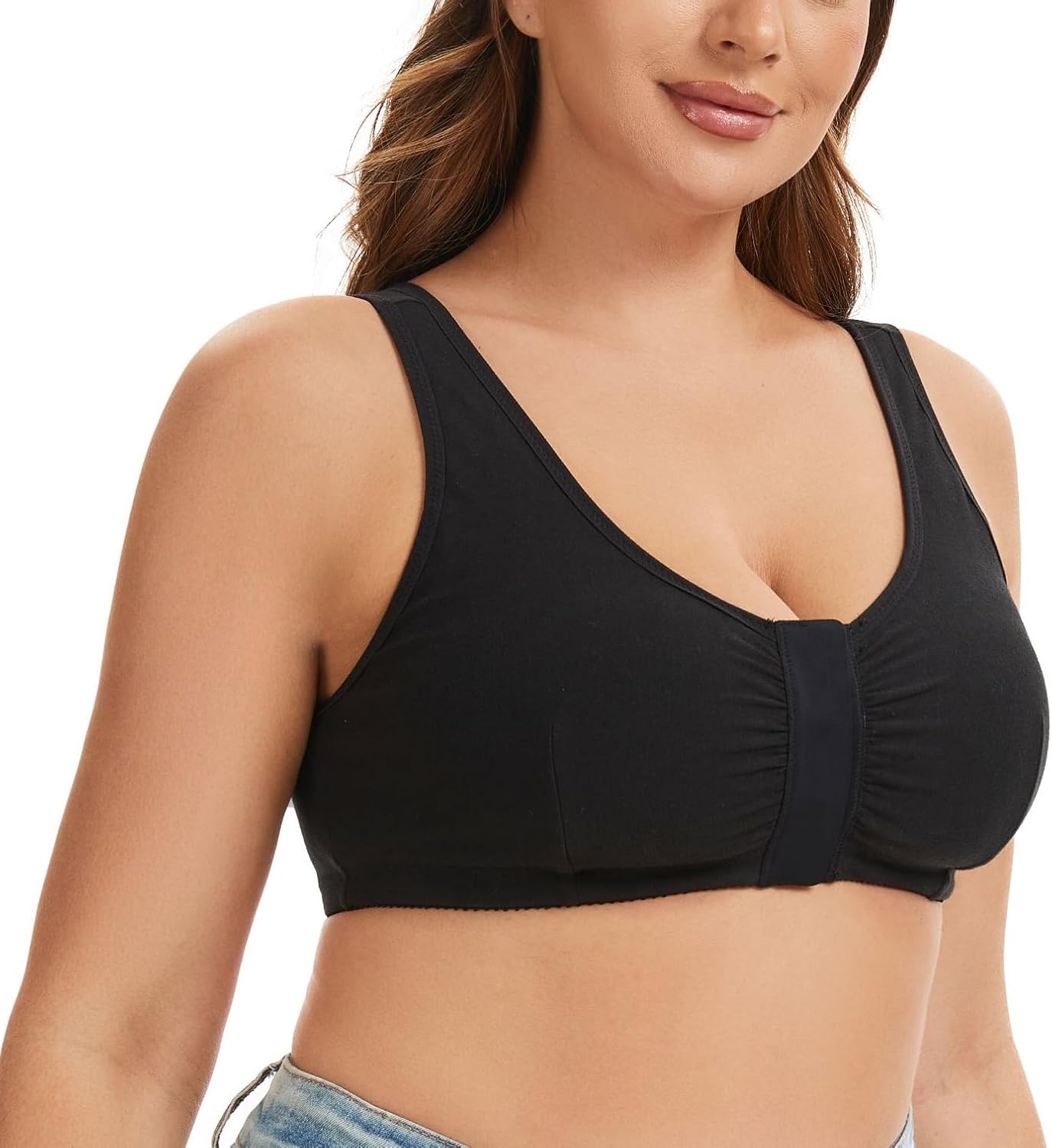 Magnetic Front Closure Cotton Adaptive Bra with Inside Pockets - Easy On Front Closure Mastectomy Bra