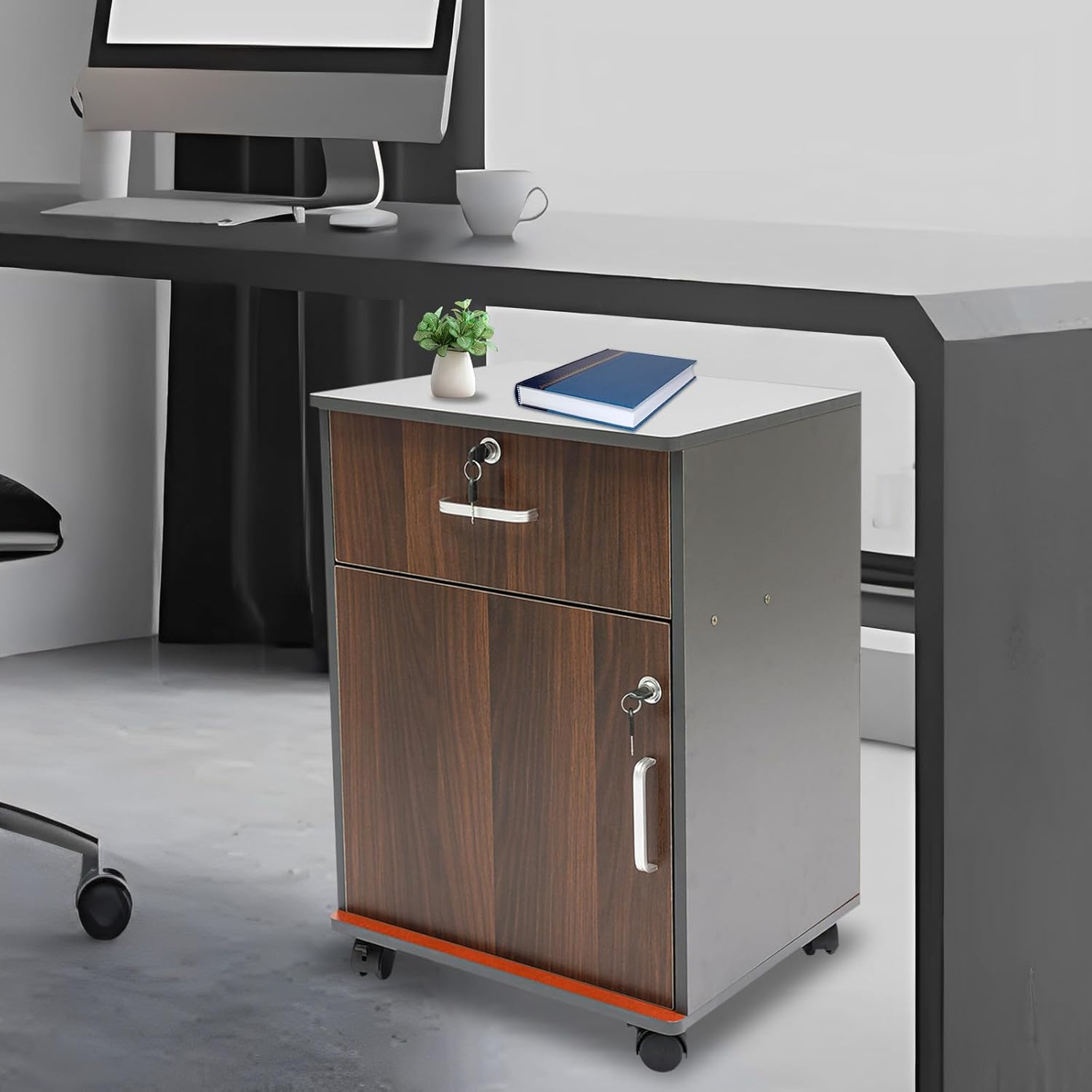Vertical File Cabinet with Lock, Rolling Printer Stand with Drawers, Under Desk File Cabinet, Locking File Cabinet, Small File Cabinet with Drawer, Office File Cabinet