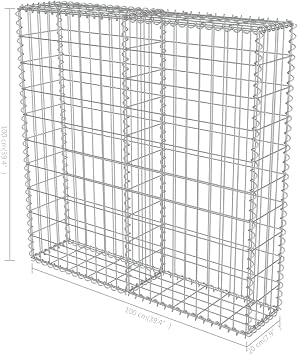 Galvanized Steel Gabion Wall with Covers, Gabion Mesh Wire Wall, Steel Garden Stone Wire Basket Fencing Patio Decorative Fence, 39.4x7.87x39.4,-473