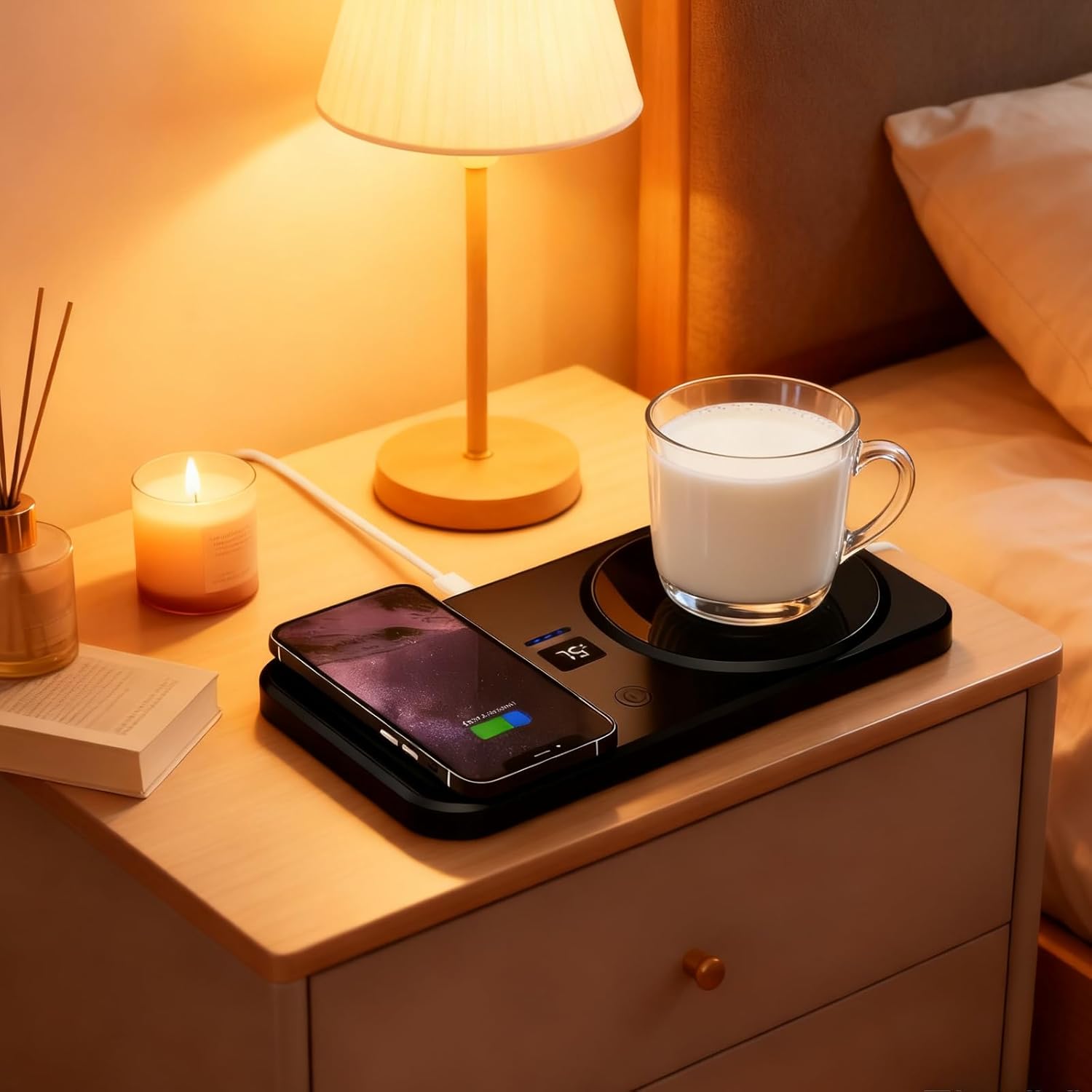 Wireless Coffee Mug Warmer Smart Cup Warmer for Office Desk,Multifunction Electric Beverage Warmer Plate, Type-C Heating Coaster Drink Warmer (Black)