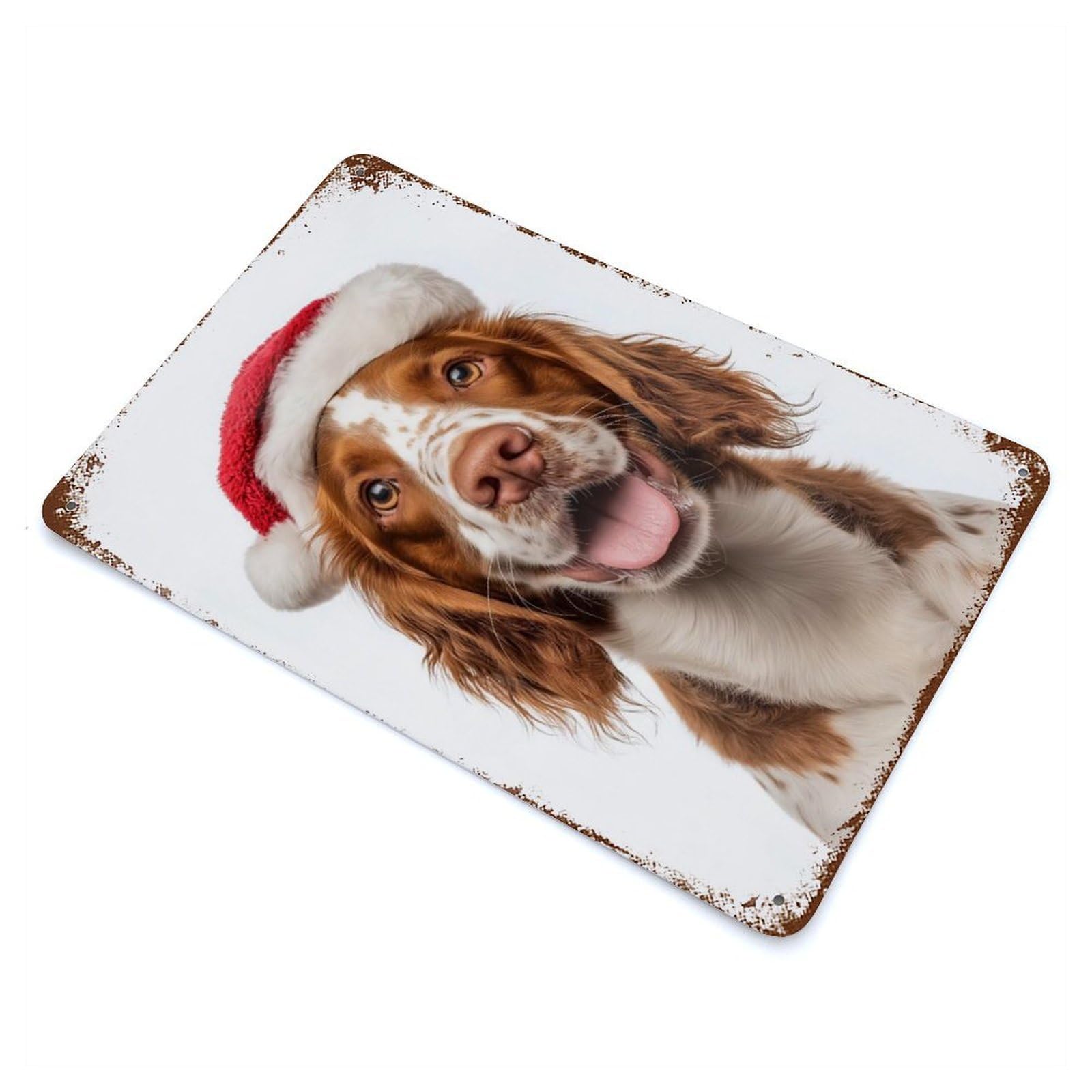 Welsh Springer Spaniel Dog with Santa Hat Portrait Rusty Metal Tin Sign 11.8"x7.9", for Basement, Hobby Room And Garage Decor, Retro Wall Decor