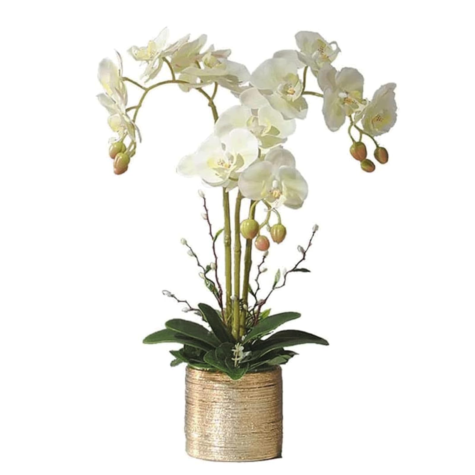 DFGHNBVC Artificial Orchid Faux Orchids Silk Cloth Artificial Phalaenopsis Flowers With Electroplated Ceramic Artificial Flower Orchid 52Cm Potted Faux Very Natural.White