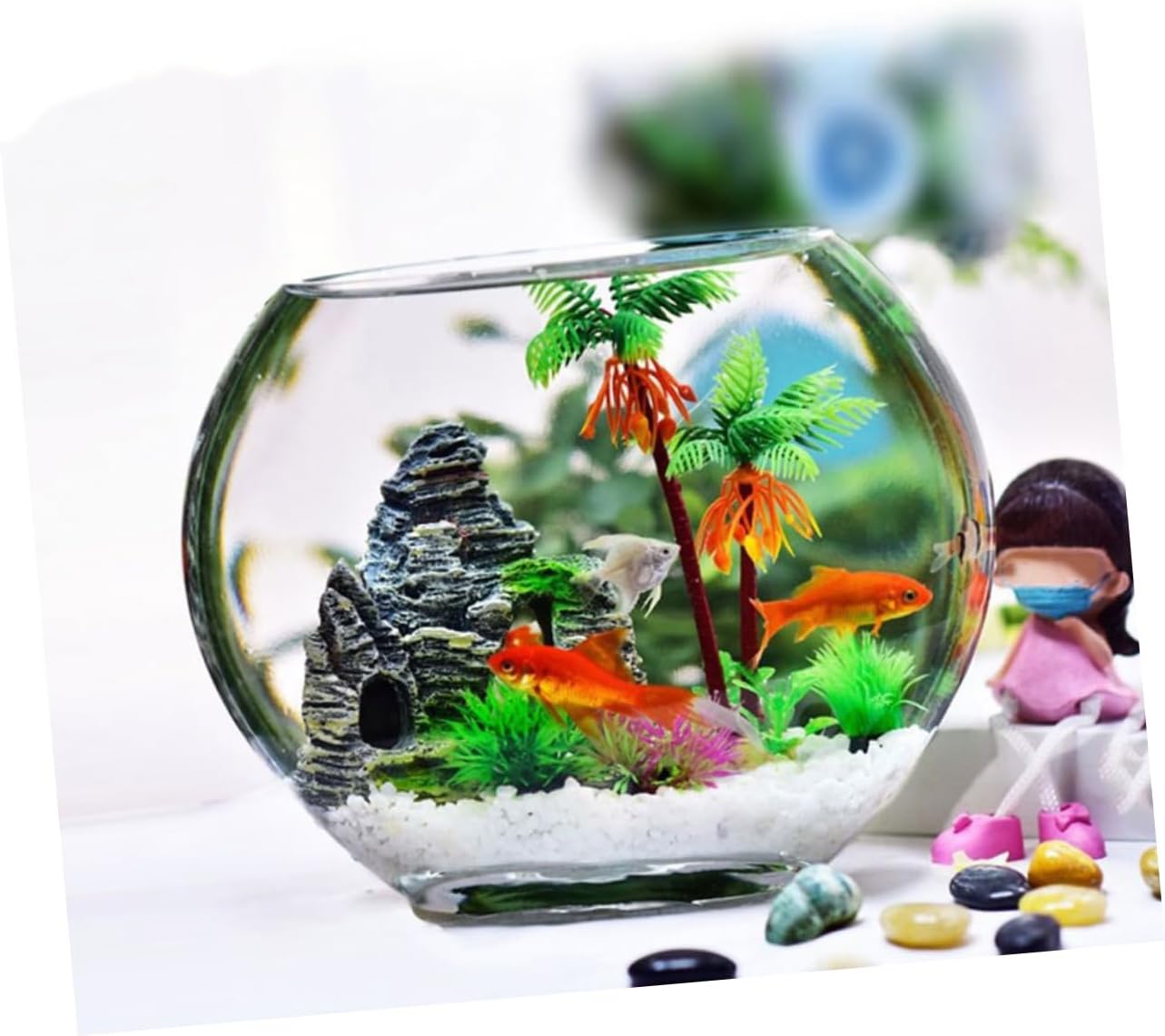 Luxshiny Transparent Glass Fish Bowl for Betta and Goldfish Multi Function Desktop Aquarium with View for Hydroponic Plants and Succulents Space Saving Design Decorative Terrarium Vase