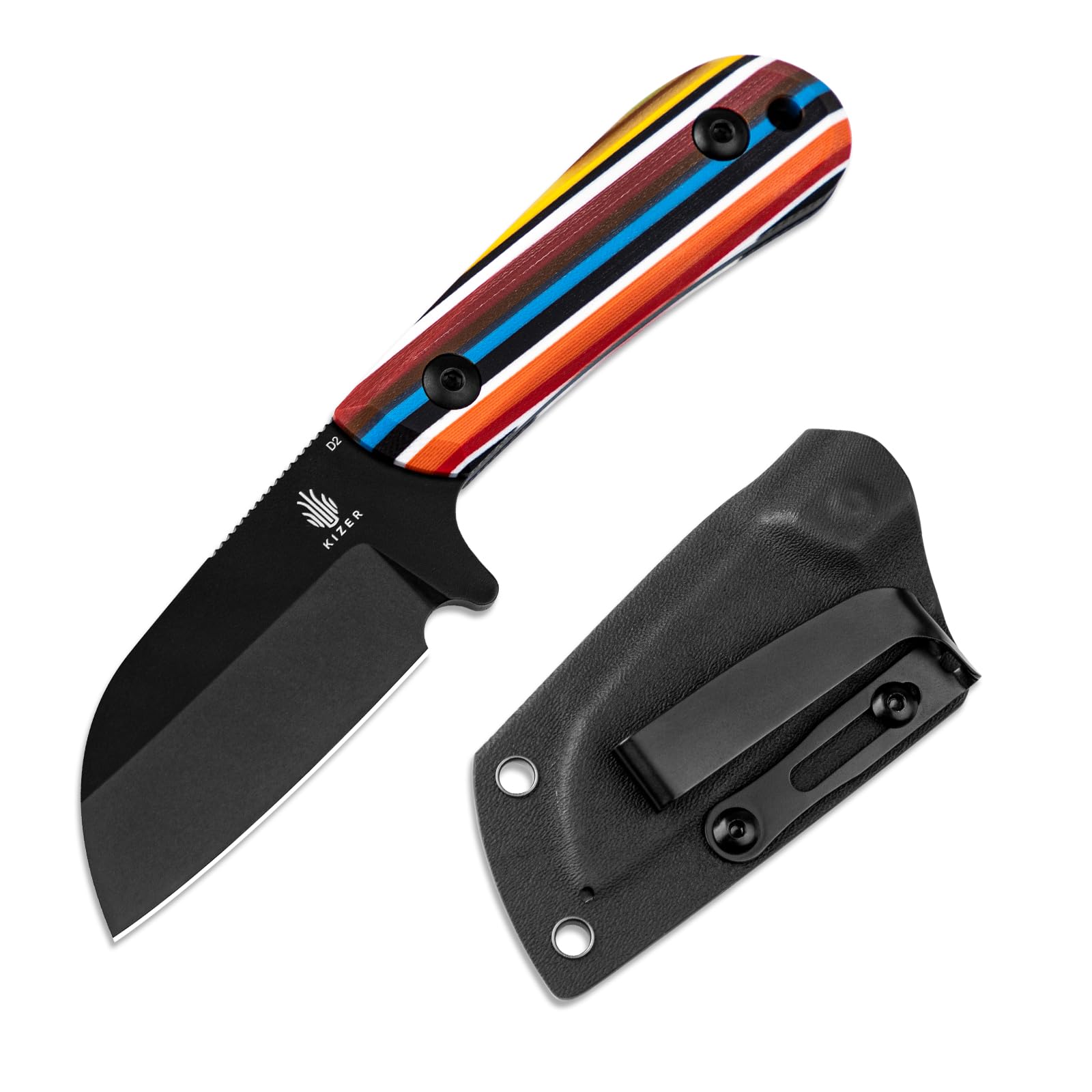 Kizer Deckhand Fixed Blade Knife with Sheath, D2 Blade, Compact G10 Handle, EDC for Men Women, Outdoor Hunting Hiking Survival Knife 1062M3