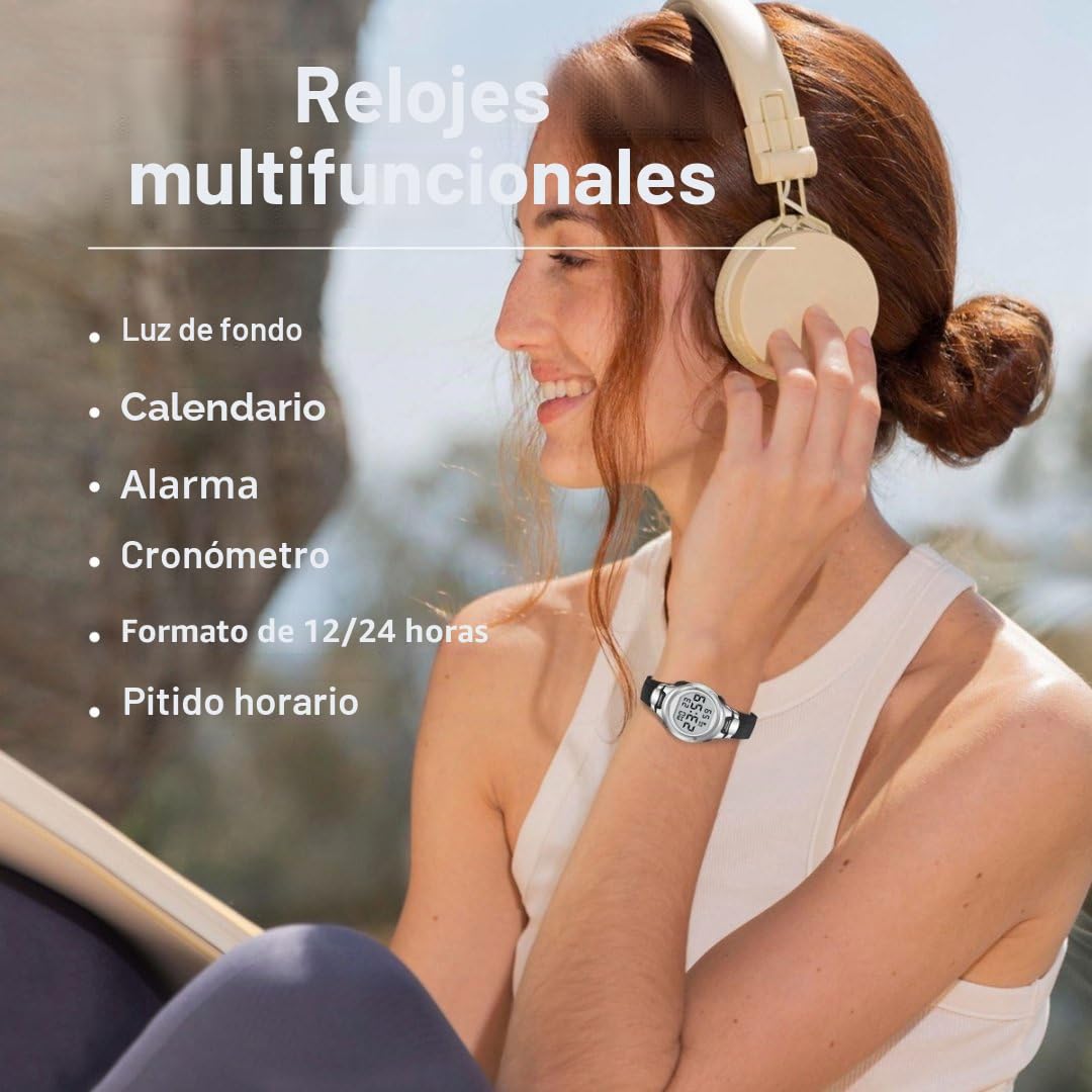 Timever Reloj para Mujer con Correa de Silicona,Reloj Digital Mujer con Alarma,Cronómetro,Fecha,Luz