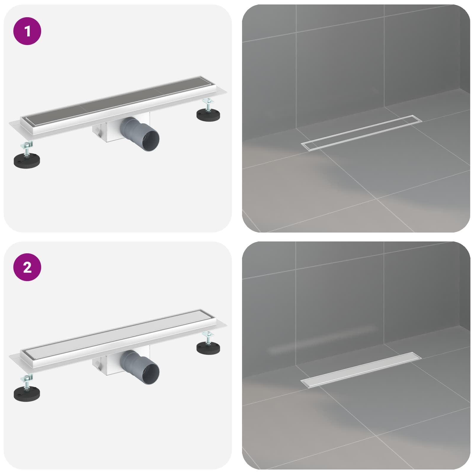 Mangloder - Desagüe de ducha 2 en 1 de acero inoxidable con altura regulable de 50 cm para baño, ducha a nivel de suelo, apto para azulejos, duradero, diseño moderno, fácil montaje, accesorios