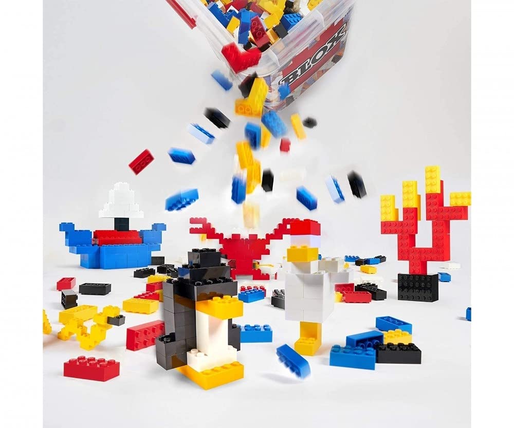Simba 104114200 - Blox 700 Bausteine für Kinder ab 3 Jahren, 8er Steinebox mit Grundplatte, vollkompatibel, farblich gemischt, Schwarz