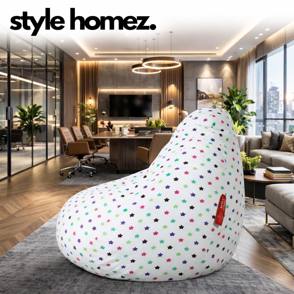 Style Homez Classic Cotton Canvas Star Printed Bean Bag XXL Size Cover Only 2