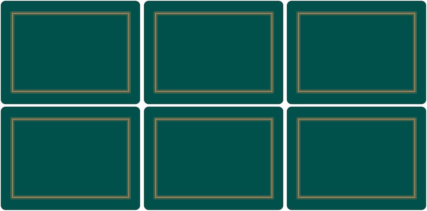 Pimpernel Set of 6 Classic Emerald Placemats - Cork-Backed Table Mats with Heat Resistance and Stain Protection, Suitable for Everyday Dining and Entertaining, 30.5 x 23cm