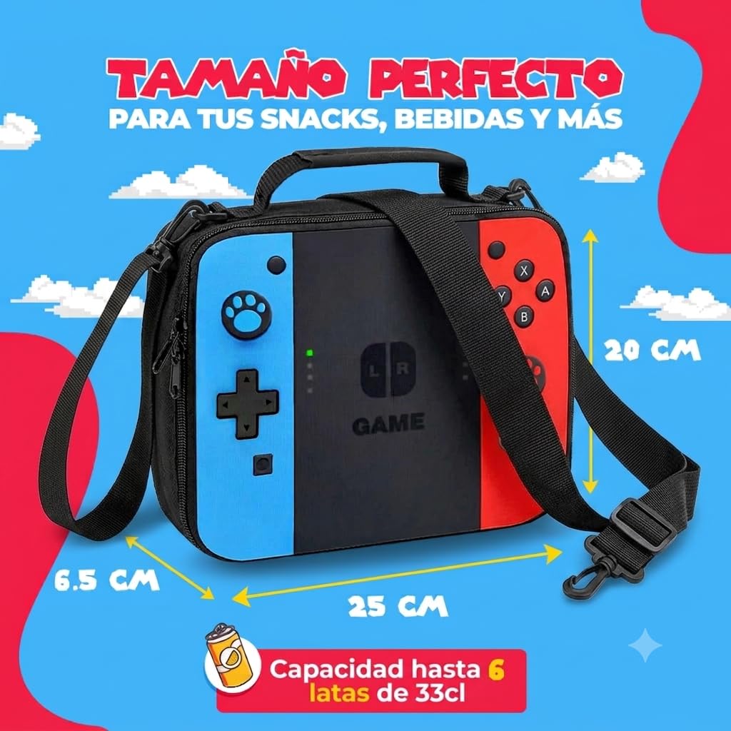 Bolsa Térmica Infantil Porta Alimentos Gamer para niños y adultos. Nevera Portátil, Lunch Box Impermeable, Fiambrera Gran Capacidad para Almuerzo, Excursión, Oficina, Viaje, Pícnic o Colegio. Lonchera