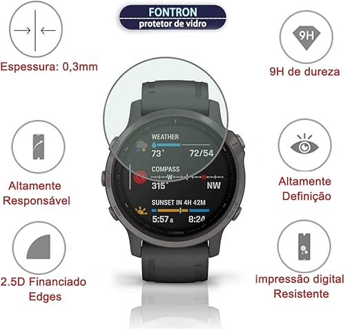 Protector de pantalla de reloj (3 + 2 unidades) compatible con Garmin Fenix 6S / Fenix 6S Pro, película de vidrio templado antiarañazos, cobertura