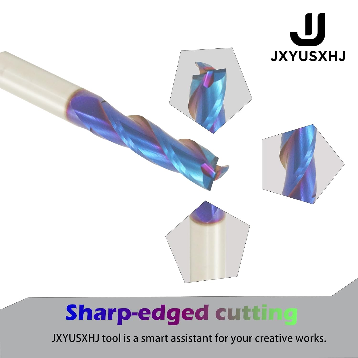 VIC034 CNC Router Bits 3 Fluter Up Cut 1/2 inch Shank 4 inch Total Length with Nano Blue Coating Solid Carbide Square End Mill for Wood Mortises Carving （Up Cut, 1/2S*1/2D*2CL*4OVL