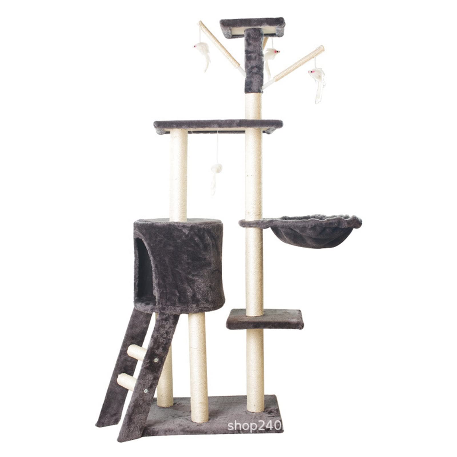 Kratzbaum, Katzenklettergerüst, integrierte Katzentoilette, Katzenbaumturm, Katzenregal, großes Spielzeug, Sprungplattform, Katzenzubehör, Katzenkletterbaum (Farbe: Dunkelgrau) Vision