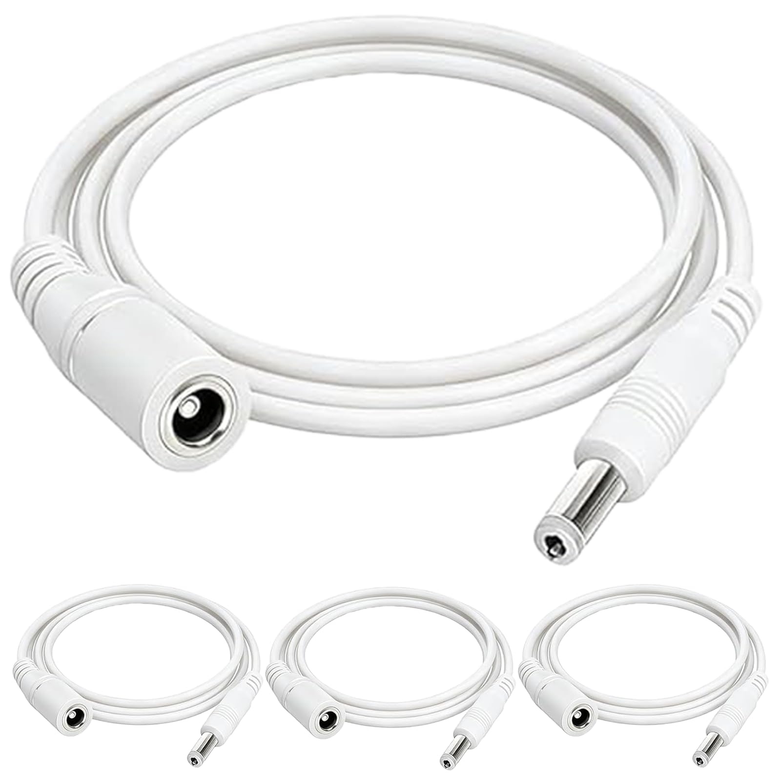 AmiCera 4Pcs DC Extension Cable, 5.5 x 2.1mm CCTV Power Extension Cable Camera Lead Compatible for Tapo Camera Tp Link, LED Strip Light, DVR/NVR Recorder, Durable 12V/24V DC Power Lead, White 1M