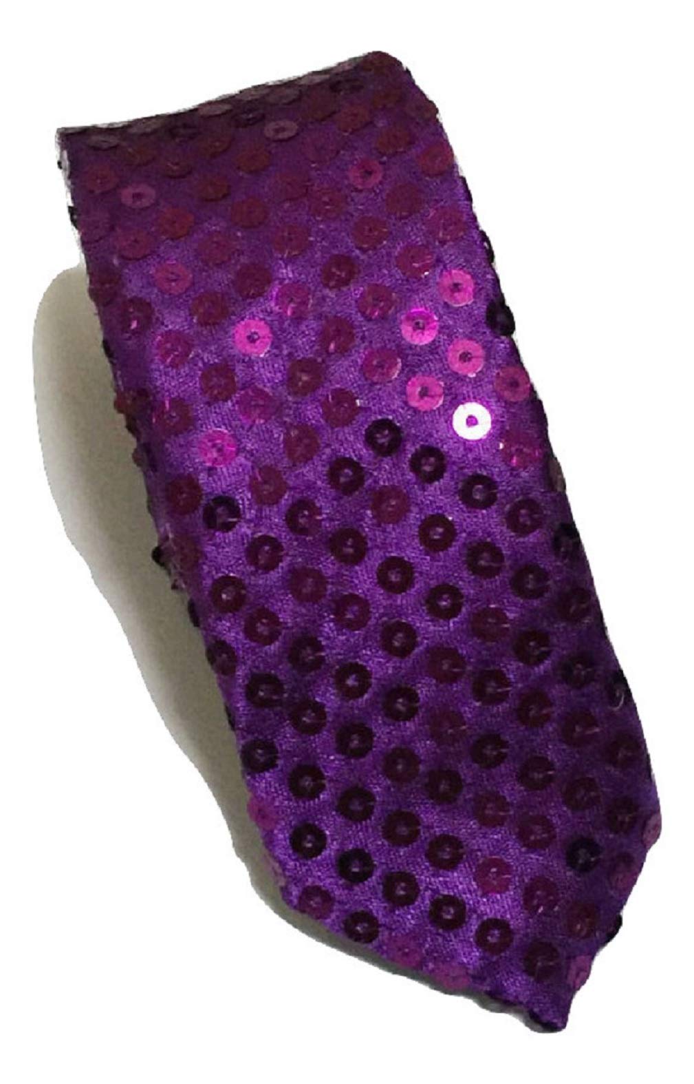 L&L® Handmade Skinny Neck Tie SATIN SEQUINNED Party Plain Fancy Dress Magic Show UK (Purple)