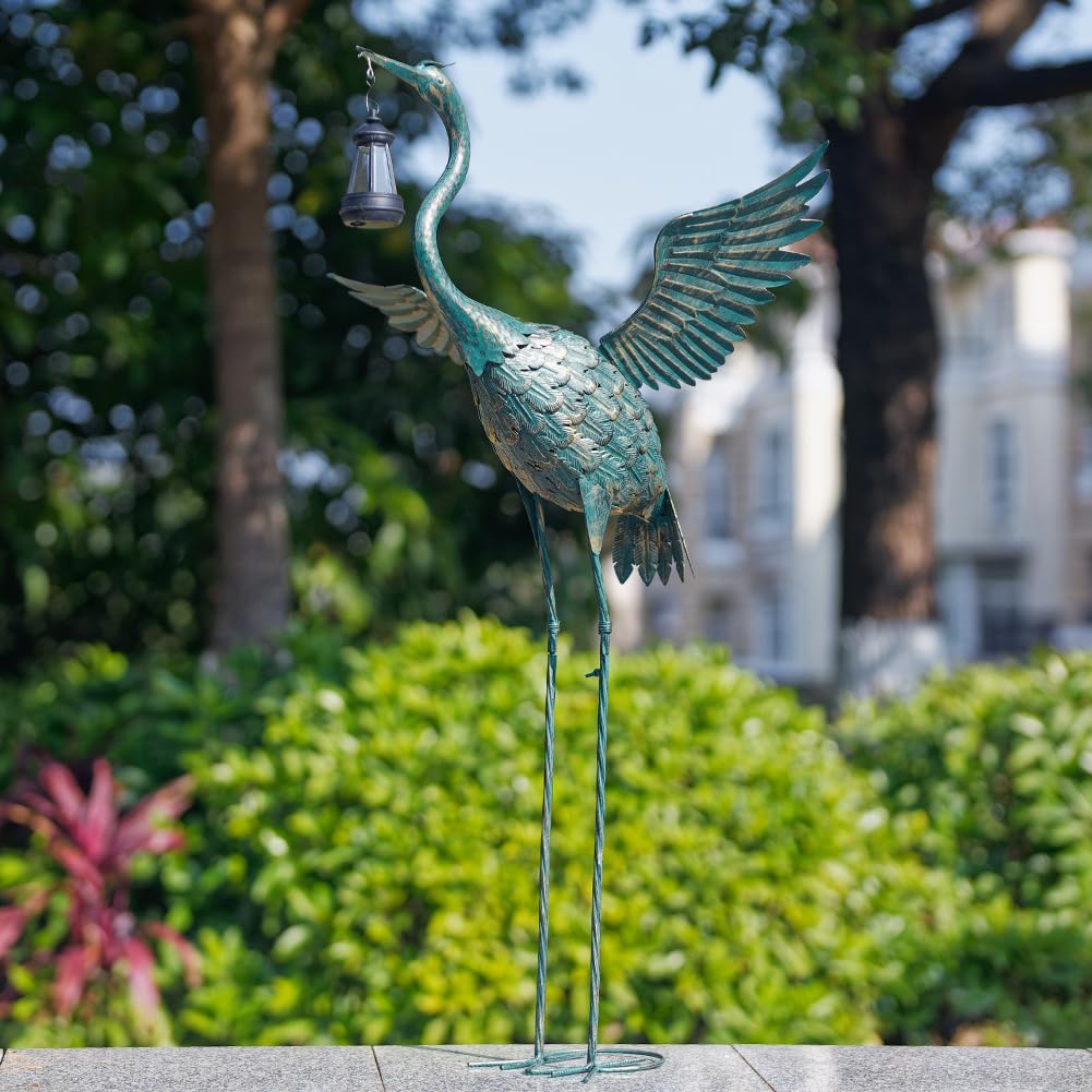 DREAMSOUL Statua da giardino a forma di airone, alta 102 cm, statua a forma di uccello, statue solari per esterni, decorazione per patio, piscina, prato