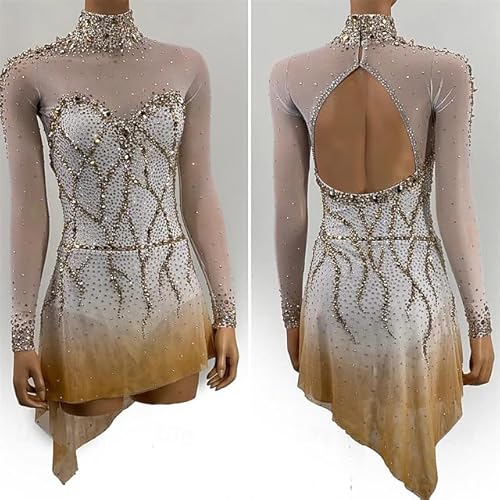 ZYDANC A,M,Girls' Figure Skating Competition Dress Gradient Ice Skating Costumes Rhythmic Gymnastics Leotard Rhinestones
