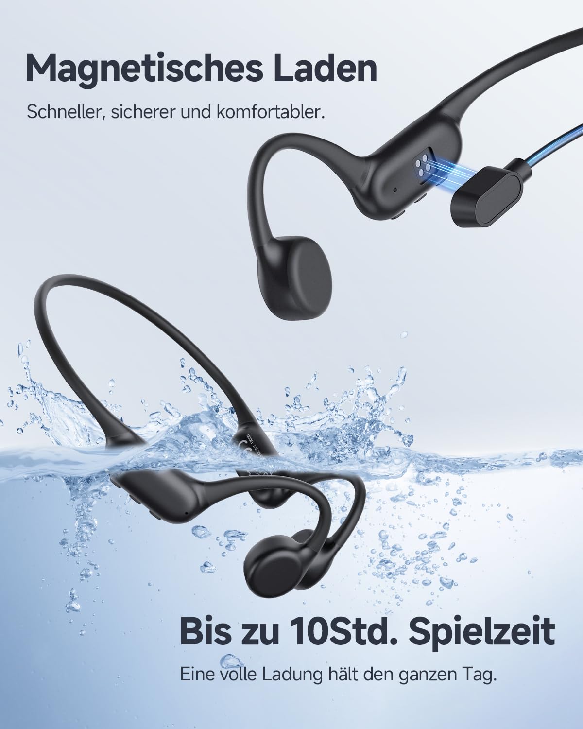 Knochenschall Kopfhörer Schwimmen Bluetooth 6.0, 32GB Speicher | IPX8 Wasserdichter Kopfhörer mit MP3-Player, 10H Laufzeit, Offene Sportkopfhörer für Schwimmen / Fitness / Laufen / Radfahren
