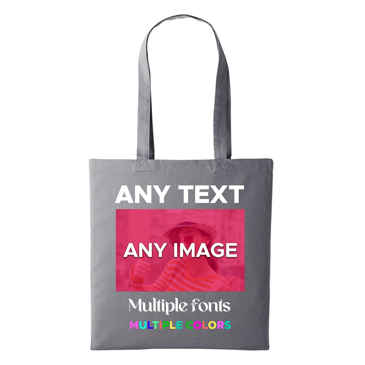Gift Hub Personalised Tote Bags for Men & Women | Custom Cotton Tote Bag with Any Text and Image | Ideal for Teachers, Shopping, Work, and Beach | Multiple Colour, 38x42cm, 150 gsm - Slate Grey