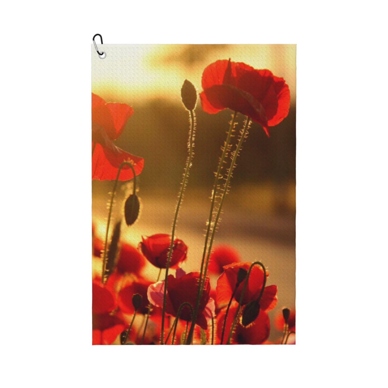 Hnnkloy Poppy Flower, 16x24 in Portable Waffle Golf Towels with Carabiner Clip for Golf Bag