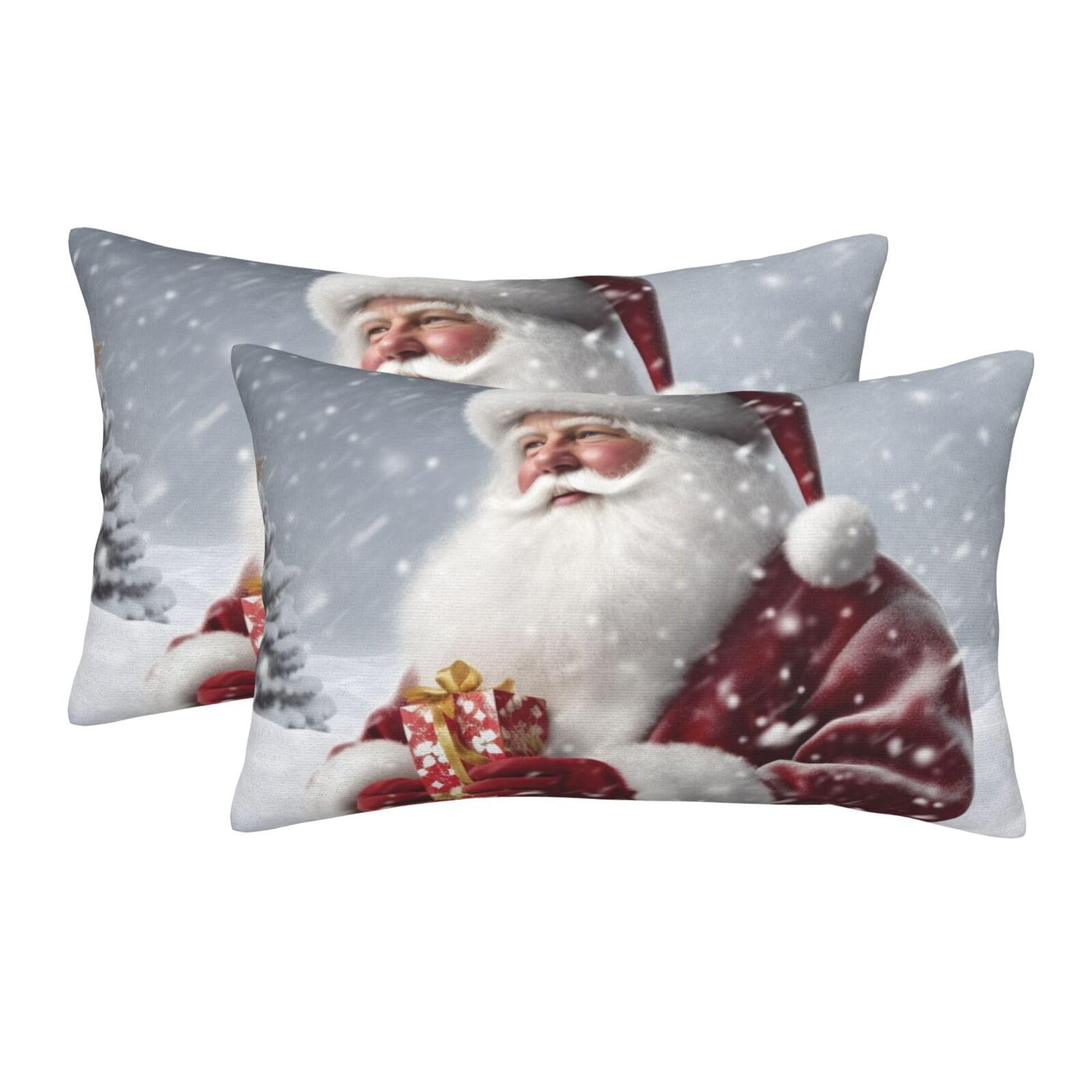 2 Pack Pillow Cases with Hidden Zipper, Soft Breathable Pillow Covers for Hair and Skin, Santa Claus Snow Secenry Pillowcases 14"x20" Bed Pillow Protectors Cover for Sleeping Gifts