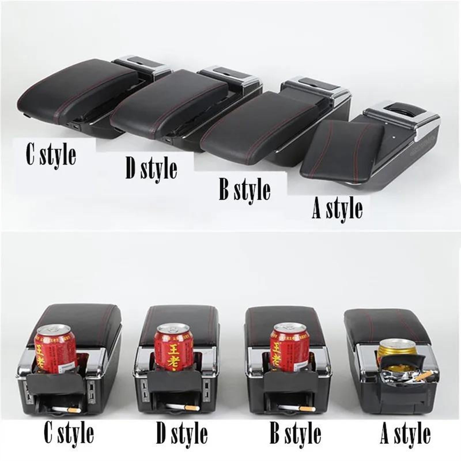 Accoudoir de Voiture Boîte De Rangement D'accoudoir De Voiture, Boîte De Rangement Intérieure Dédiée Aux Pièces De Rénovation, Accessoires De Voiture pour Citroën C2 C3(D2 Black Line 7USB)
