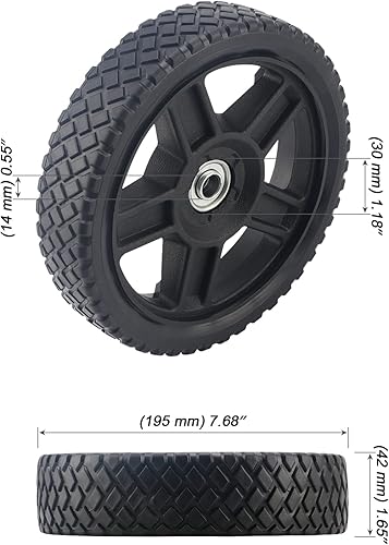 Miniatura 2 de MOUYAT 4 ruedas de cortacésped de 8 pulgadas, rueda de radios de plástico negro, neumático de repuesto para camiones de mano, cortacéspedes de empuje
