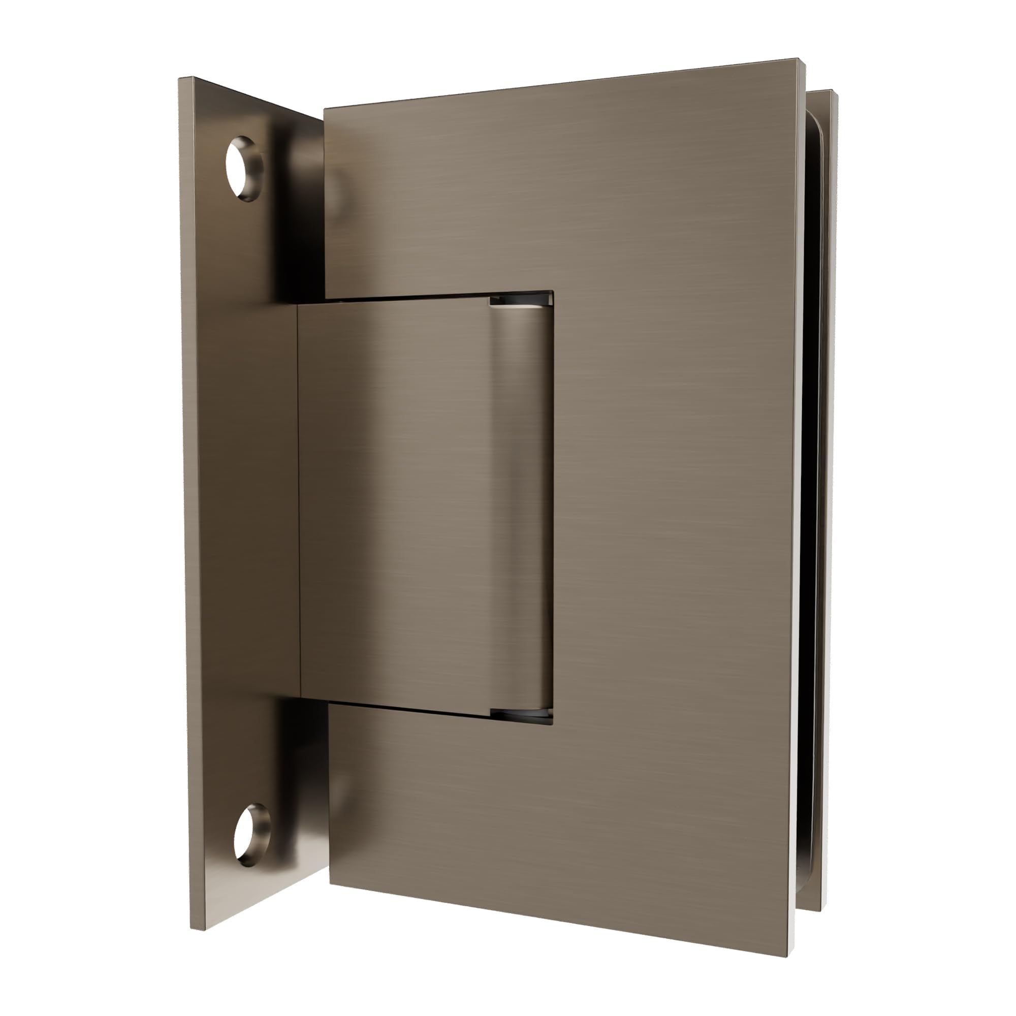 Brixwell Wall Mount Full Back Plate Hinge with 5 Degree Preset, Brass, Brushed Nickel, 4" Height x 2-5/16" Width, Self-Centering with Reversible 5 Degree Pivot Pin for 3/8" to 1/2" Glazing Thickness