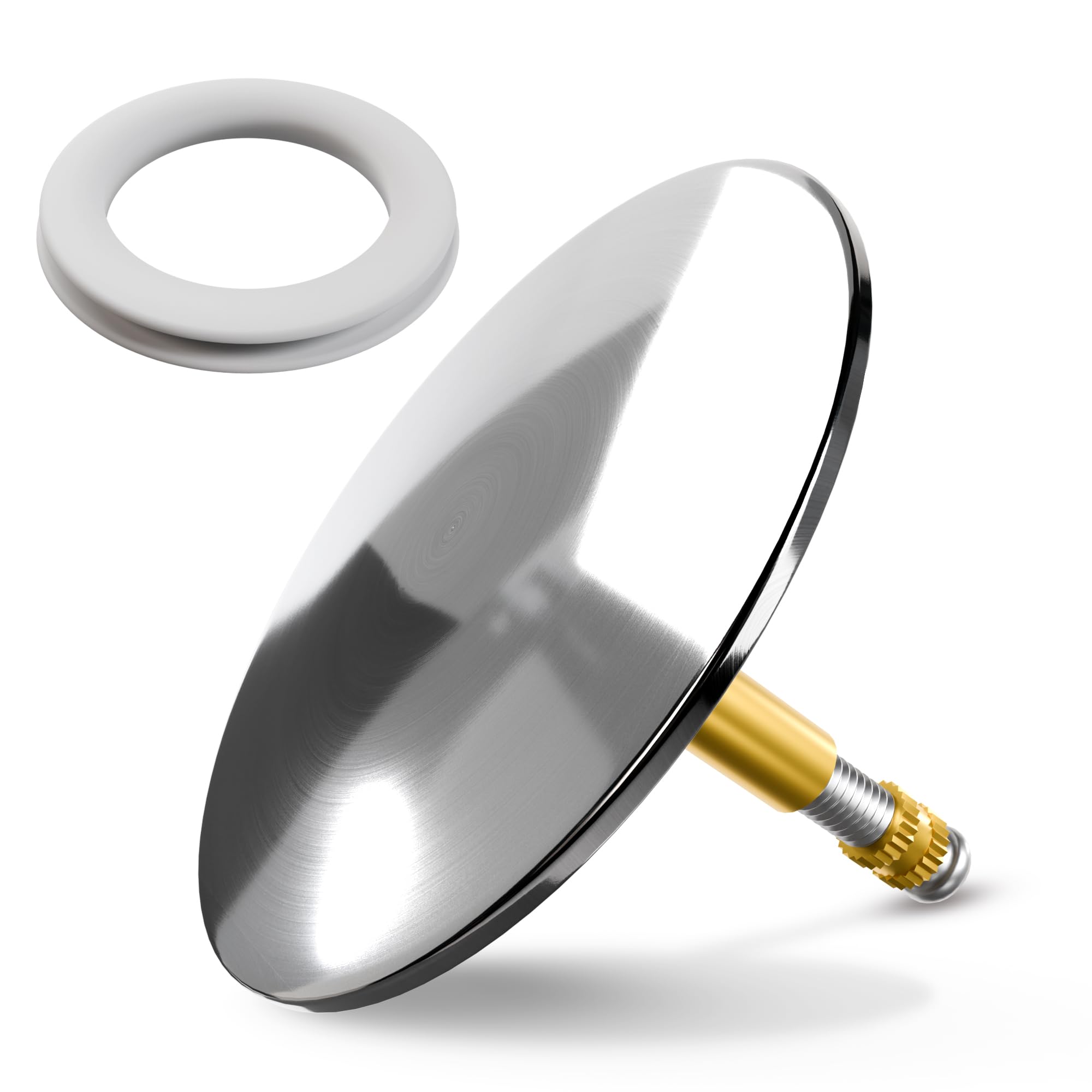 Minismus 72 mm Universal Chrome Bath Plug - Drain Plug Bathtub - Plug Bath Cap - Bathroom Accessories - Strainer and Stopper - Extra Replacement Sealing Ring Included, MN-72
