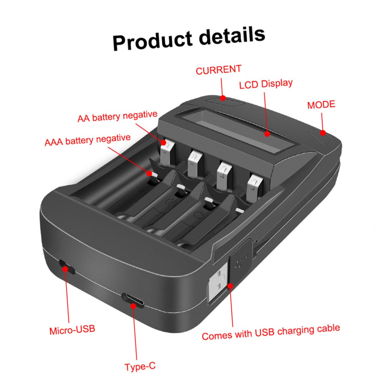 OSALADI Cargador De Batería De 2 Piezas Adaptador Inteligente De 4 Ranuras Pantalla De Capacidad Real Cargador Portátil Recargable para El Hogar