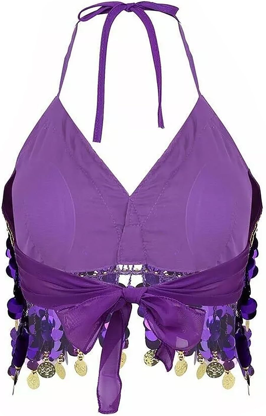 Belly Dance Sequin Bra Top Tassel Halter Crop Top Fringe Sparkle Coins Bra for Festival Rave Club Wear Costume - Image 4