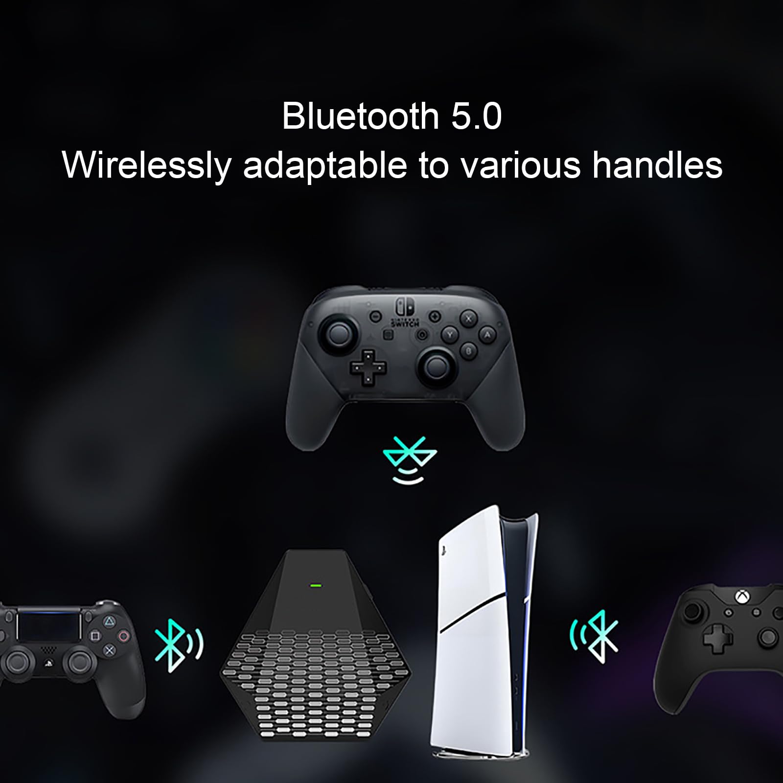 Convertidor de teclado y mouse, adaptador USB para juegos, Bluetooth 5.0 compatible con múltiples controladores y auriculares