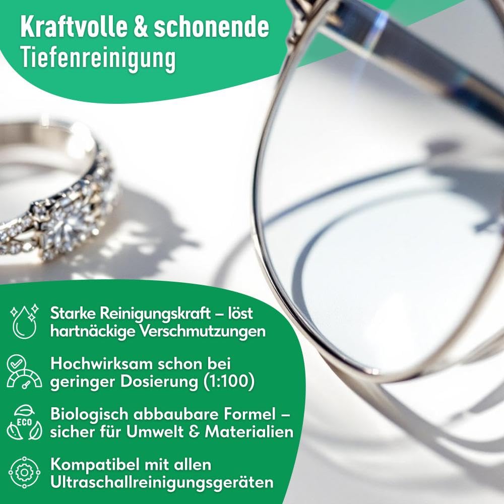 Emma Grün® Ultraschallreiniger Flüssigkeit 5 x 750 ml – Konzentrat für Brillen, Schmuck & Dentalgeräte – für Ultraschallgeräte (5)