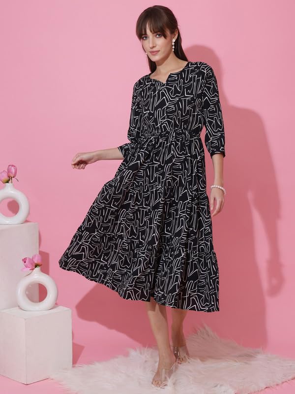 Image of Sheetal Associates Women's Casual 3 /4 Sleeve Crepe Fit and Flare Dress| Comfortable Relaxed Fit Summer Party Dress