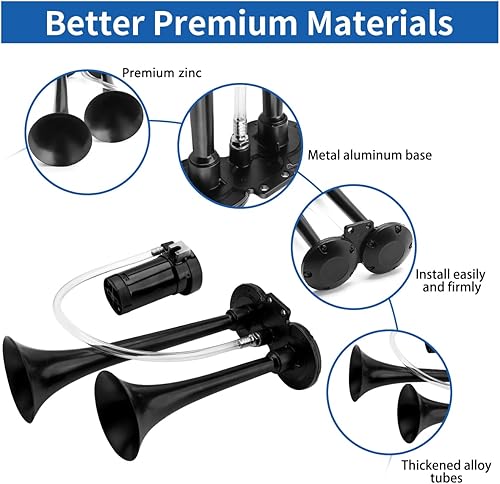 Miniatura 5 de URLWALL Bocina de aire de 12 V y 150 dB kit de bocina de aire de doble trompeta súper fuerte con compresor bocinas de camión duraderas antioxidantes