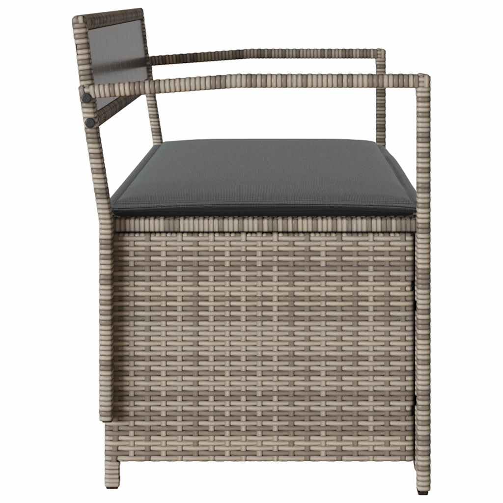 vidaXL Gartenbank mit Stauraum und Kissen Grau Poly Rattan, Gartenbank, Parkbank, Outdoor-Bank, Sitzbank, Terrassenbank, Außenbank, Gartenmöbel
